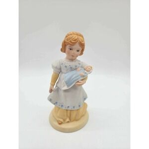 Vintage Avon Porcelain Girl Holding Baby Doll Figurine Hand Painted Matte
